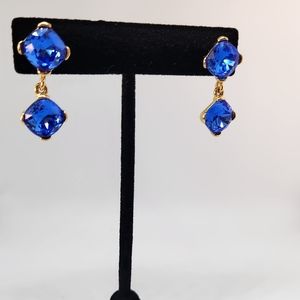 Vintage Monet Blue Gold Tone Pierced Earrings